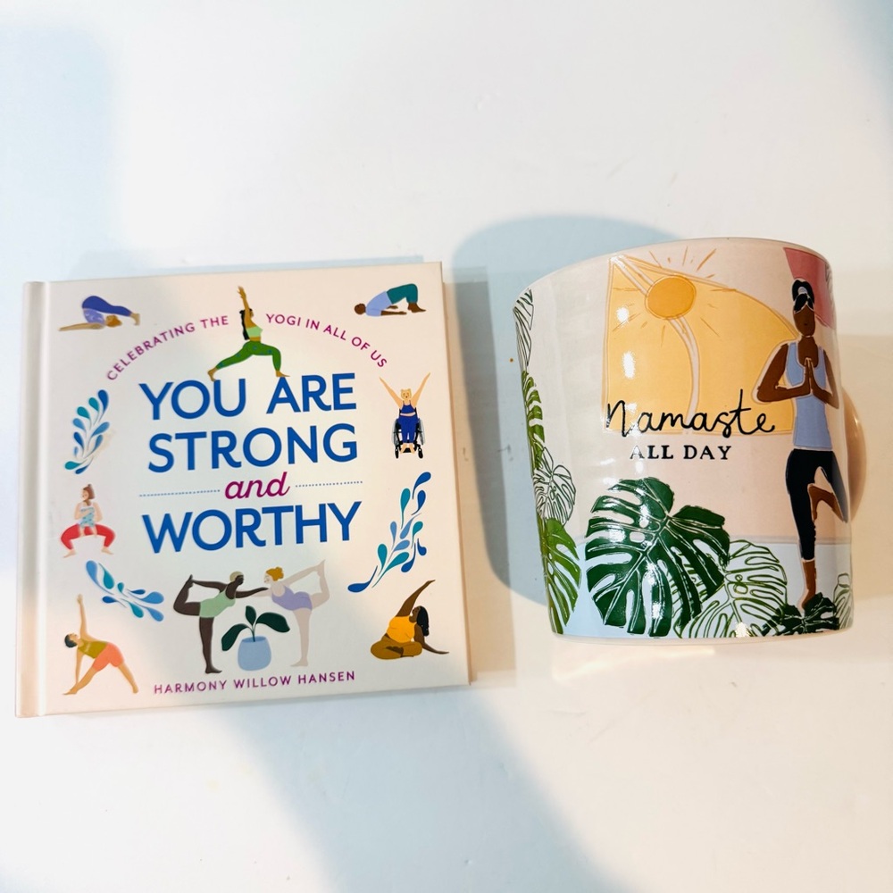 Prima Design NAMASTE ALL DAY Yoga Mug & You Are Strong and Worthy Book Gift Set